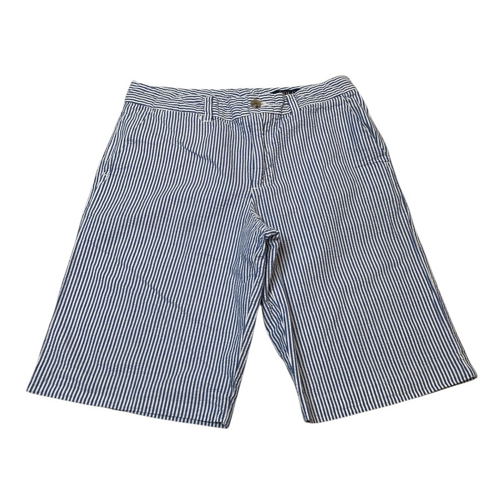 Polo Ralph Lauren Blue White Striped Seersucker  10” Inseam Shorts Boys Size 16